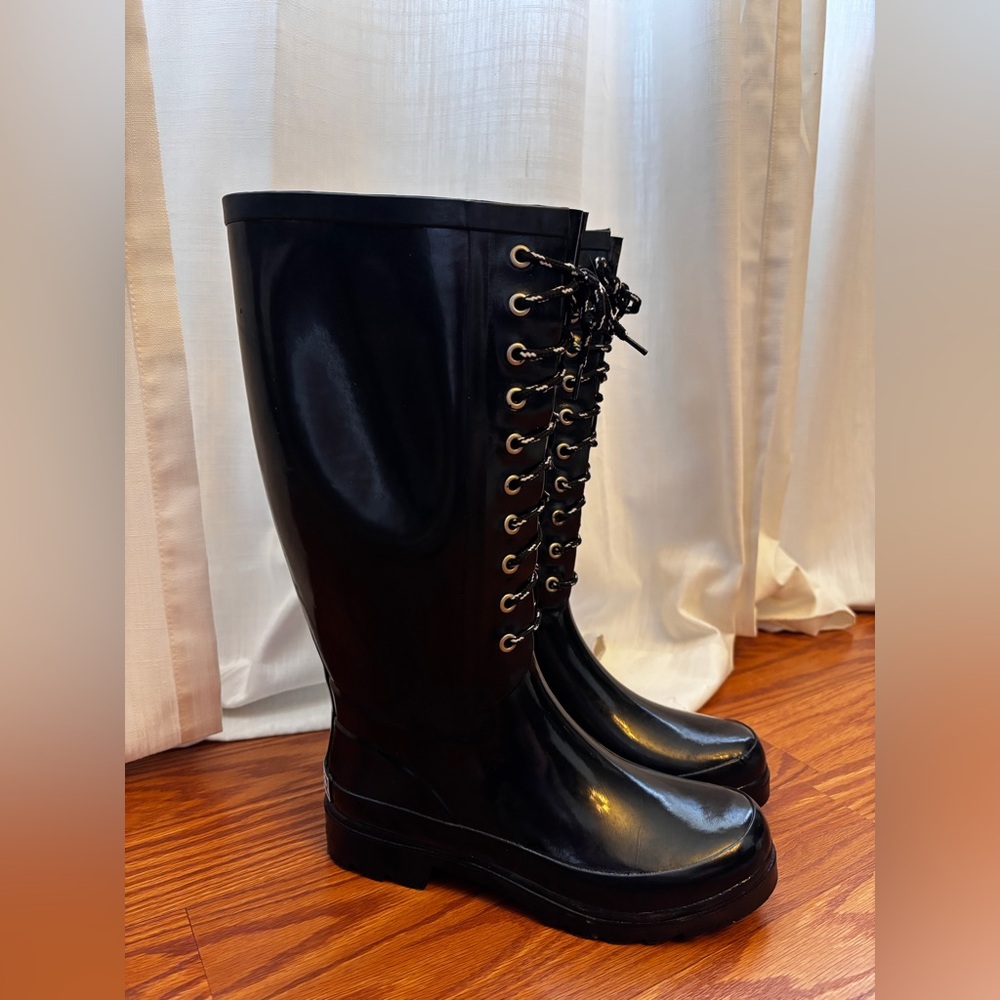 Aqua Stop Tall Lace-Up Rain Boots - Black